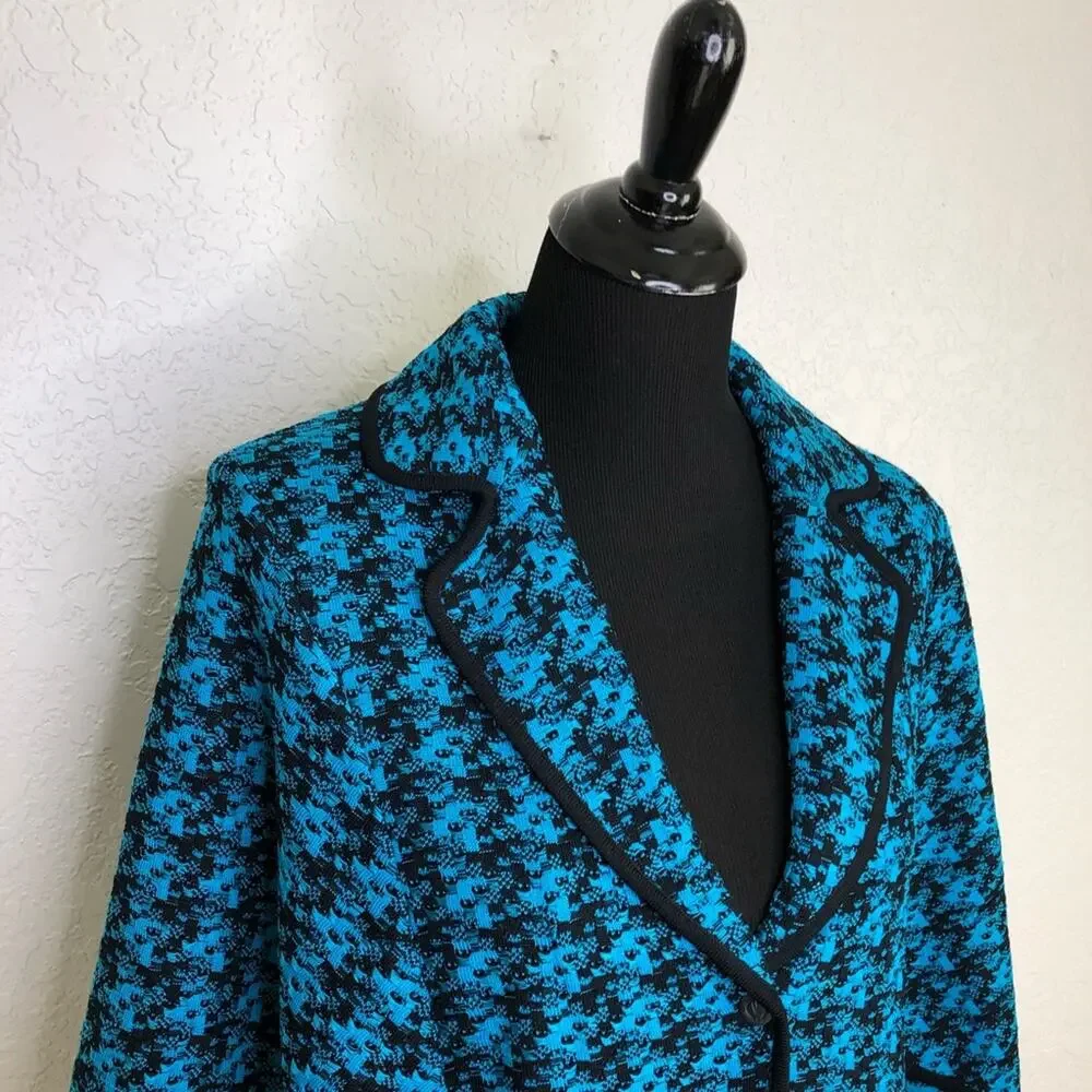 Ming Wang turquoise blue black cape sleeve knit jacket size Large